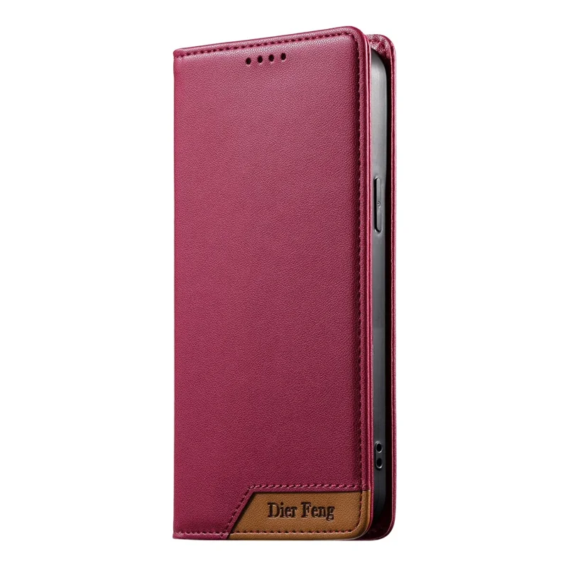 DIERFENG DF-018 for Xiaomi 14T Case RFID Blocking Wallet Leather Phone Cover with Color Splicing Logo Corner - Red