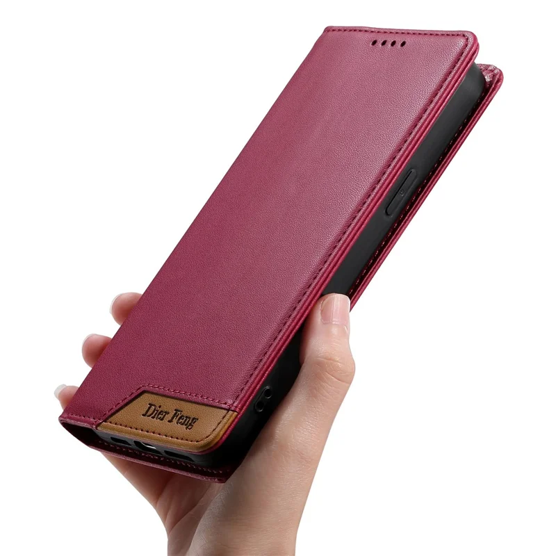 DIERFENG DF-018 for Xiaomi 14T Case RFID Blocking Wallet Leather Phone Cover with Color Splicing Logo Corner - Red