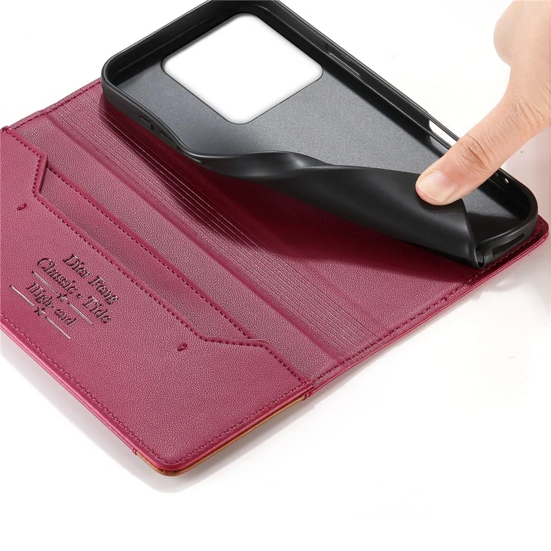 DIERFENG DF-018 for Xiaomi 14T Case RFID Blocking Wallet Leather Phone Cover with Color Splicing Logo Corner - Red