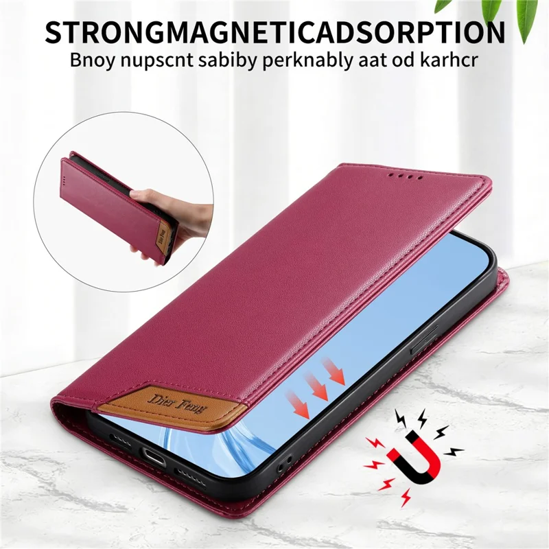 DIERFENG DF-018 for Xiaomi 14T Case RFID Blocking Wallet Leather Phone Cover with Color Splicing Logo Corner - Red