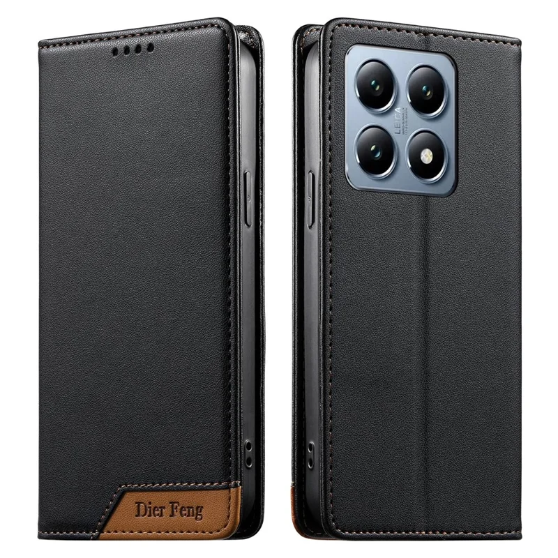 DIERFENG DF-018 for Xiaomi 14T Pro Case RFID Blocking Wallet Leather Phone Cover with Color Splicing Logo Corner - Black