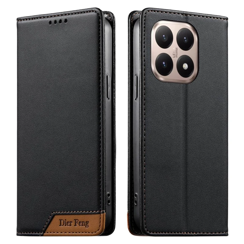 DIERFENG DF-018 for Xiaomi 15T Case RFID Blocking Wallet Leather Phone Cover with Color Splicing Logo Corner - Black