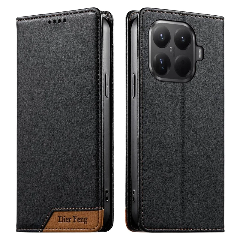 DIERFENG DF-018 for Xiaomi 15T Pro Case RFID Blocking Wallet Leather Phone Cover with Color Splicing Logo Corner - Black
