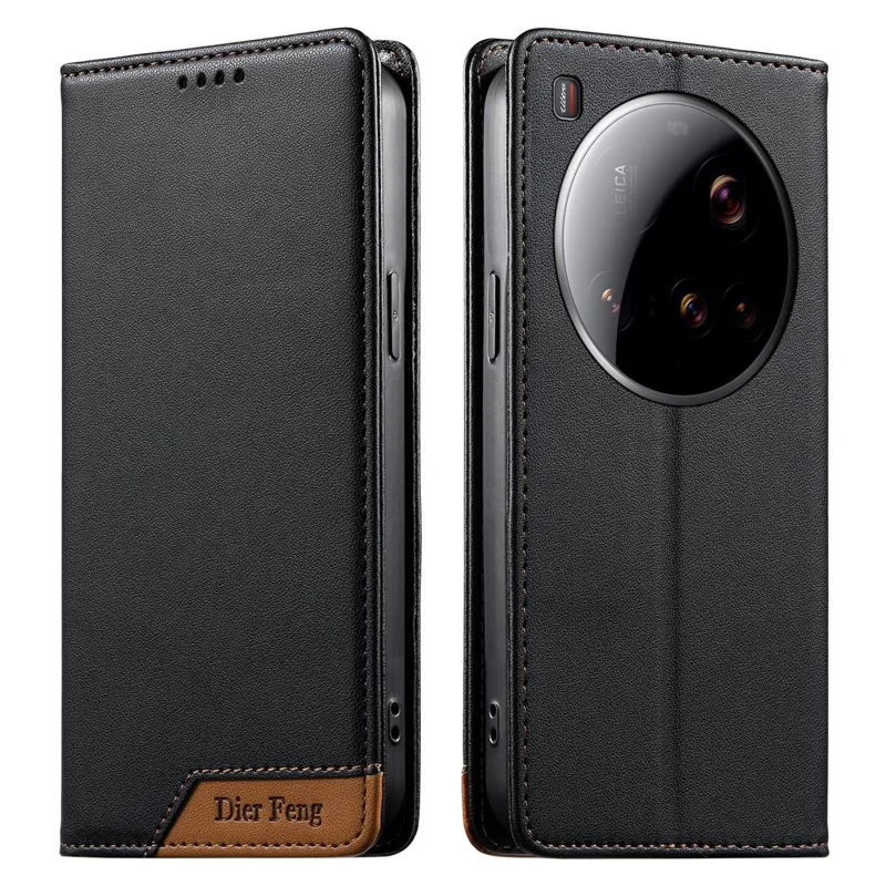 DIERFENG DF-018 for Xiaomi 15 Ultra Case RFID Blocking Wallet Leather Phone Cover with Color Splicing Logo Corner - Black