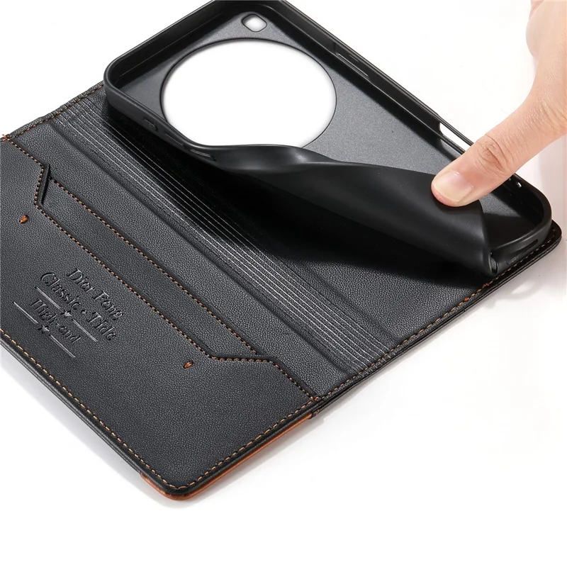 DIERFENG DF-018 for Xiaomi 15 Ultra Case RFID Blocking Wallet Leather Phone Cover with Color Splicing Logo Corner - Black