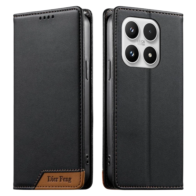 DIERFENG DF-018 for Xiaomi 17 Case RFID Blocking Wallet Leather Phone Cover with Color Splicing Logo Corner - Black