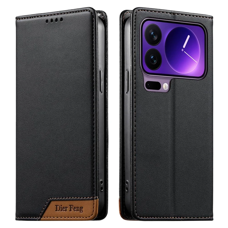 DIERFENG DF-018 for Xiaomi 17 Pro Case RFID Blocking Wallet Leather Phone Cover with Color Splicing Logo Corner - Black