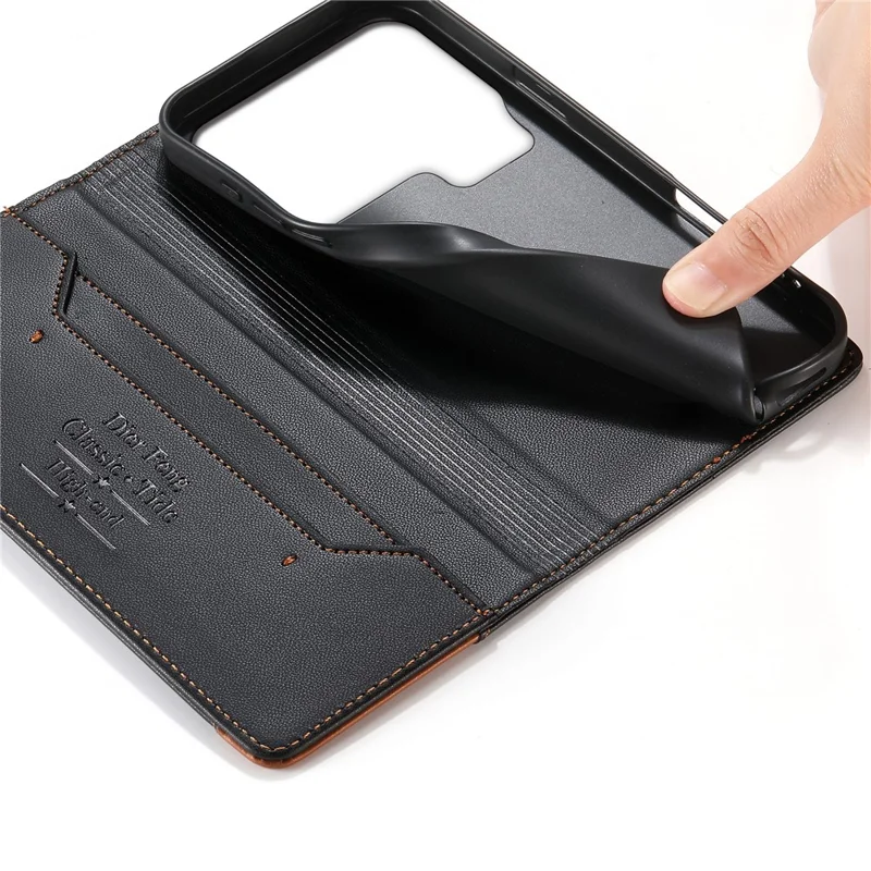 DIERFENG DF-018 for Xiaomi 17 Pro Case RFID Blocking Wallet Leather Phone Cover with Color Splicing Logo Corner - Black