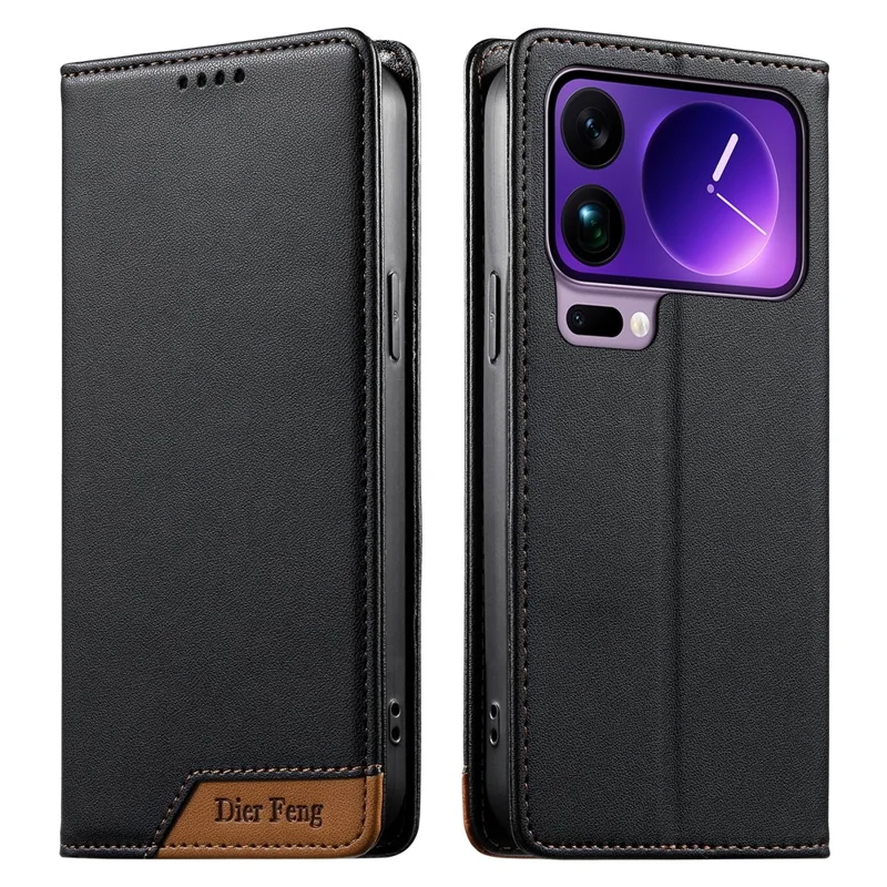 DIERFENG DF-018 for Xiaomi 17 Pro Max Case RFID Blocking Wallet Leather Phone Cover with Color Splicing Logo Corner - Black