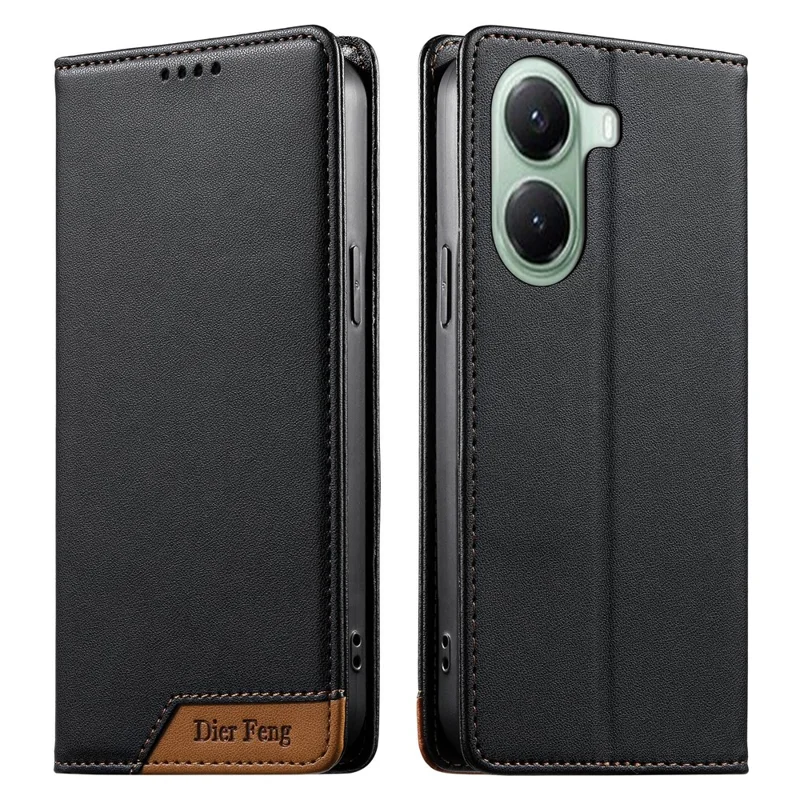 DIERFENG DF-018 for Xiaomi Poco X7 Pro 5G  /  Redmi Turbo 4 5G Case RFID Blocking Wallet Leather Phone Cover with Color Splicing Logo Corner - Black