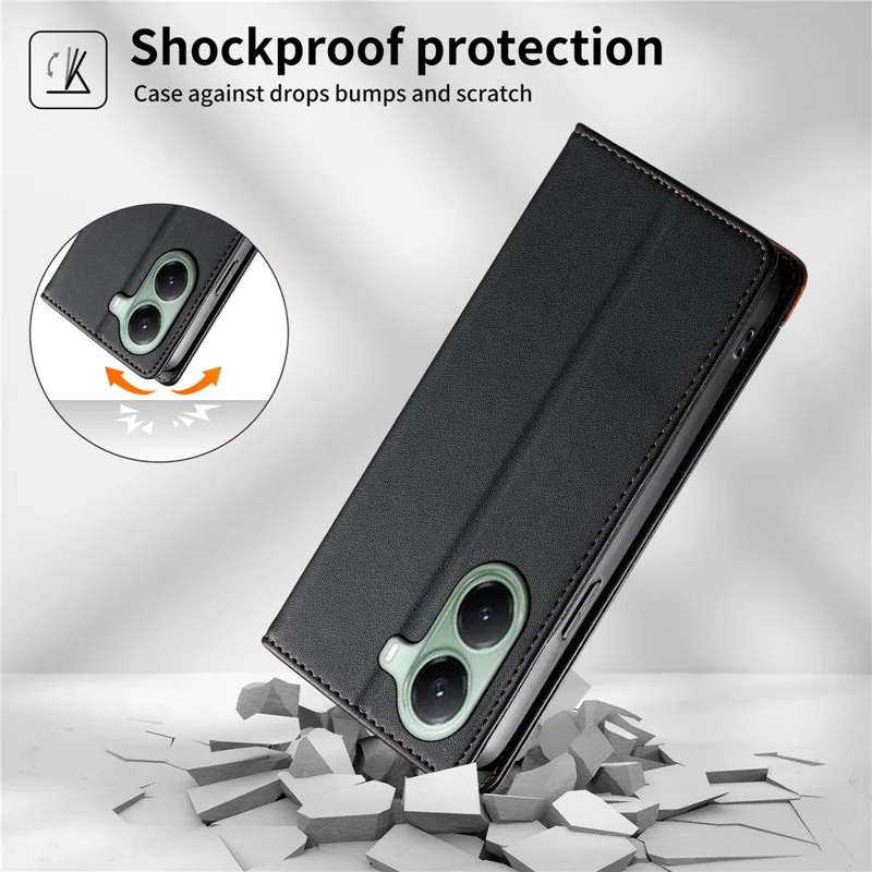 DIERFENG DF-018 for Xiaomi Poco X7 Pro 5G  /  Redmi Turbo 4 5G Case RFID Blocking Wallet Leather Phone Cover with Color Splicing Logo Corner - Black