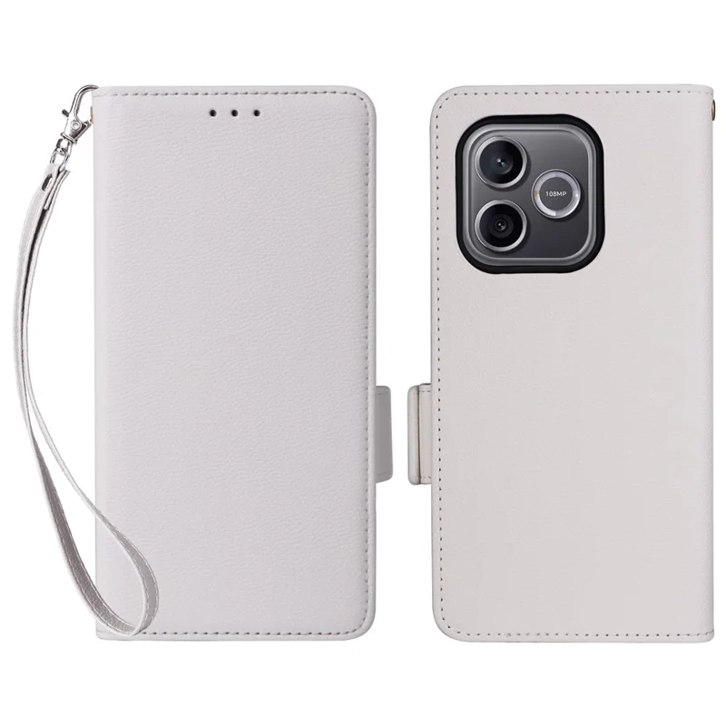 For Honor 600 Lite 5G Litchi Texture Wallet Leather Phone Cover with Wrist Strap - White