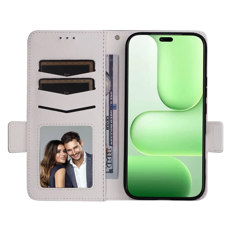 For Honor 600 Lite 5G Litchi Texture Wallet Leather Phone Cover with Wrist Strap - White