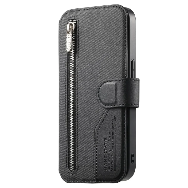 For iPhone 15 Magnetic Case RFID Blocking Detachable Wallet Stand Cloth Texture Leather Phone Cover - Black