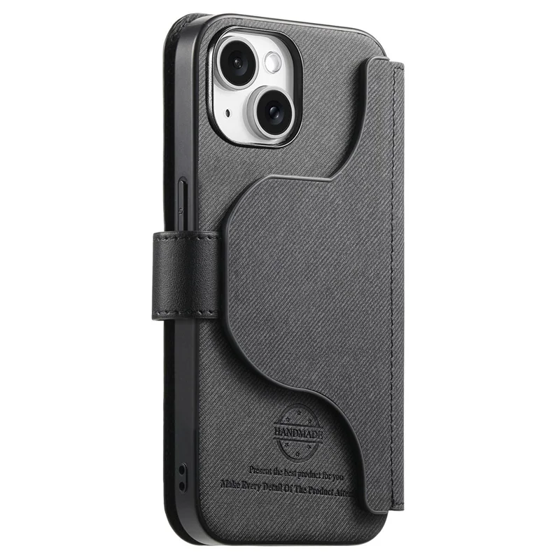 For iPhone 15 Magnetic Case RFID Blocking Detachable Wallet Stand Cloth Texture Leather Phone Cover - Black