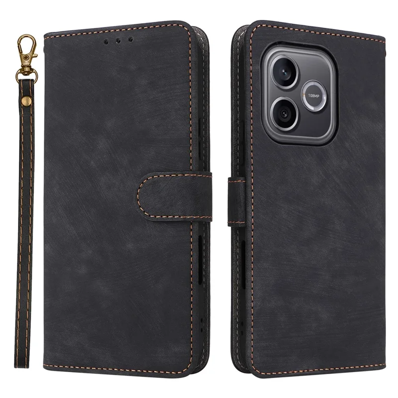 For Honor 600 Lite 5G Case Wallet RFID Blocking PU Leather Phone Cover Stand with Strap - Black