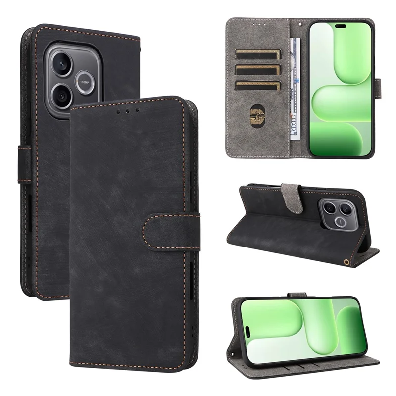 For Honor 600 Lite 5G Case Wallet RFID Blocking PU Leather Phone Cover Stand with Strap - Black