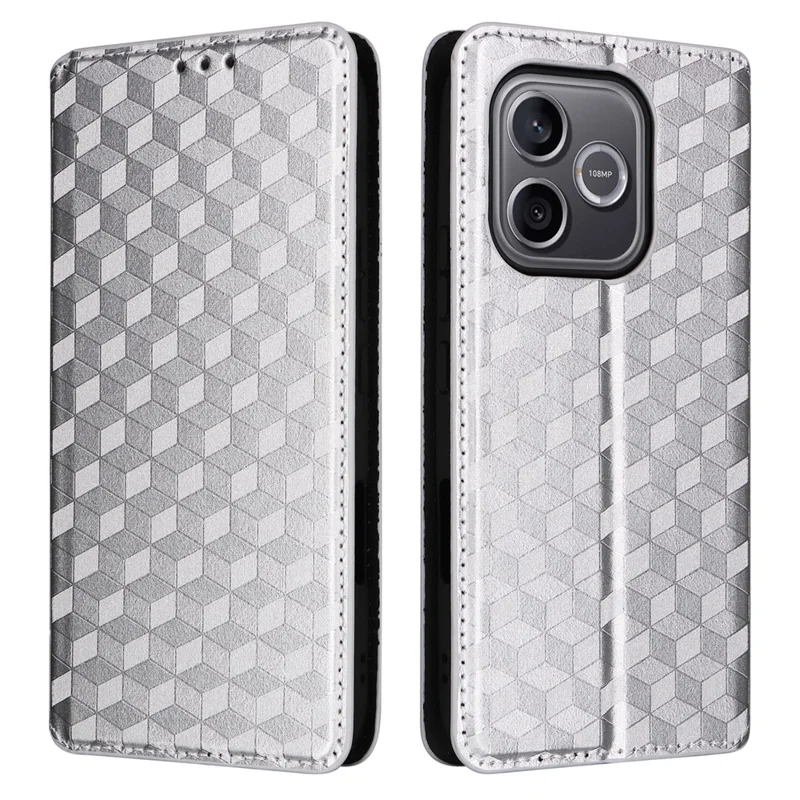 For Honor 600 Lite 5G Case Wallet Rhombus Imprinted PU Leather Phone Cover - Silver