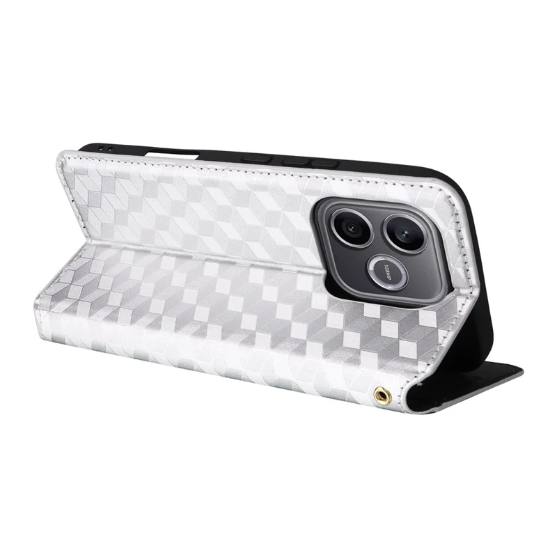 For Honor 600 Lite 5G Case Wallet Rhombus Imprinted PU Leather Phone Cover - Silver