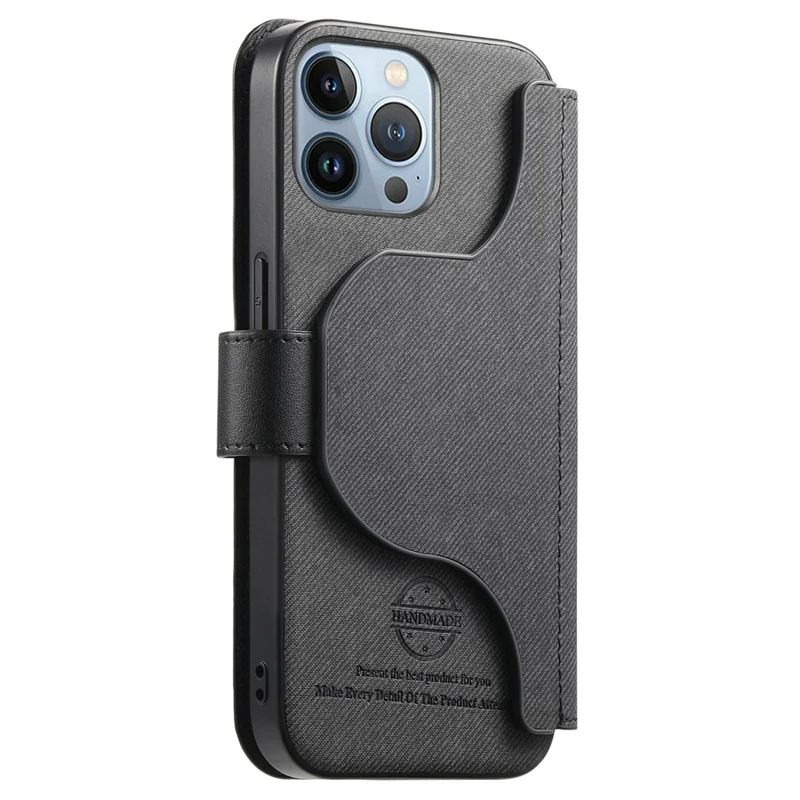 For iPhone 15 Pro Magnetic Case RFID Blocking Detachable Wallet Stand Cloth Texture Leather Phone Cover - Black