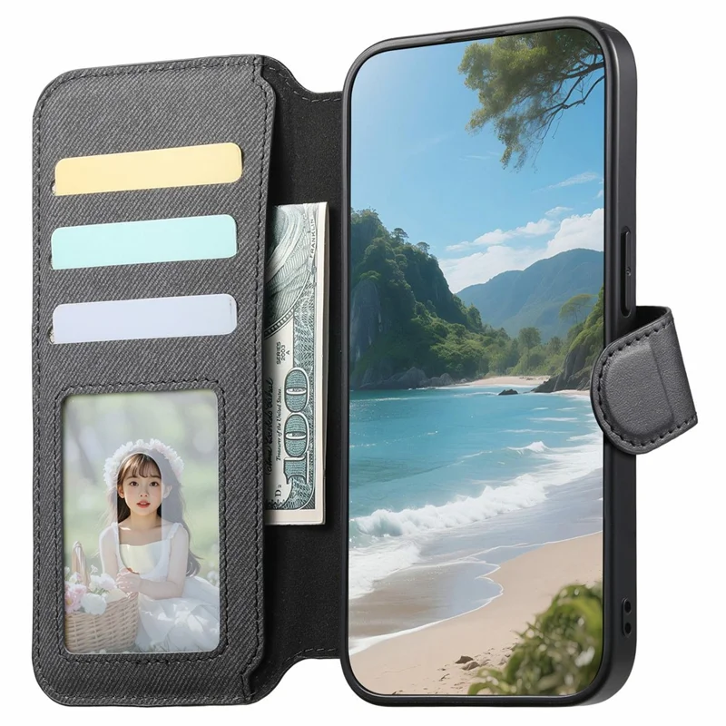 For Samsung Galaxy A26 5G Magnetic Case RFID Blocking Detachable Wallet Stand Cloth Texture Leather Phone Cover - Black