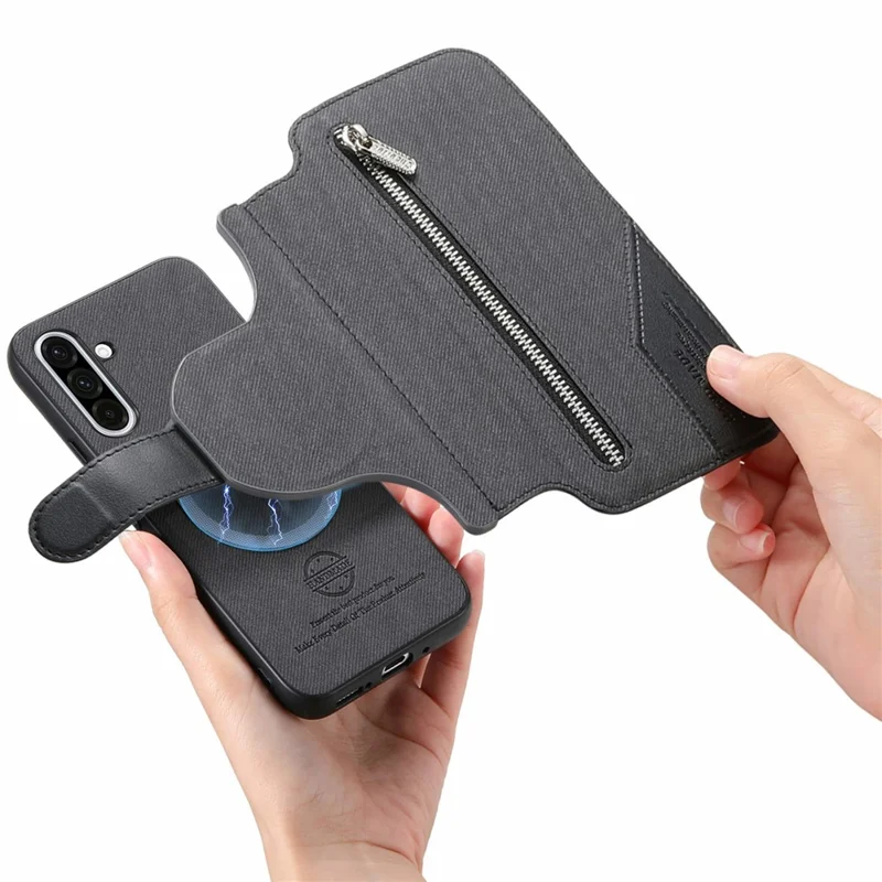 For Samsung Galaxy A16 5G  /  4G Magnetic Case RFID Blocking Detachable Wallet Stand Cloth Texture Leather Phone Cover - Black