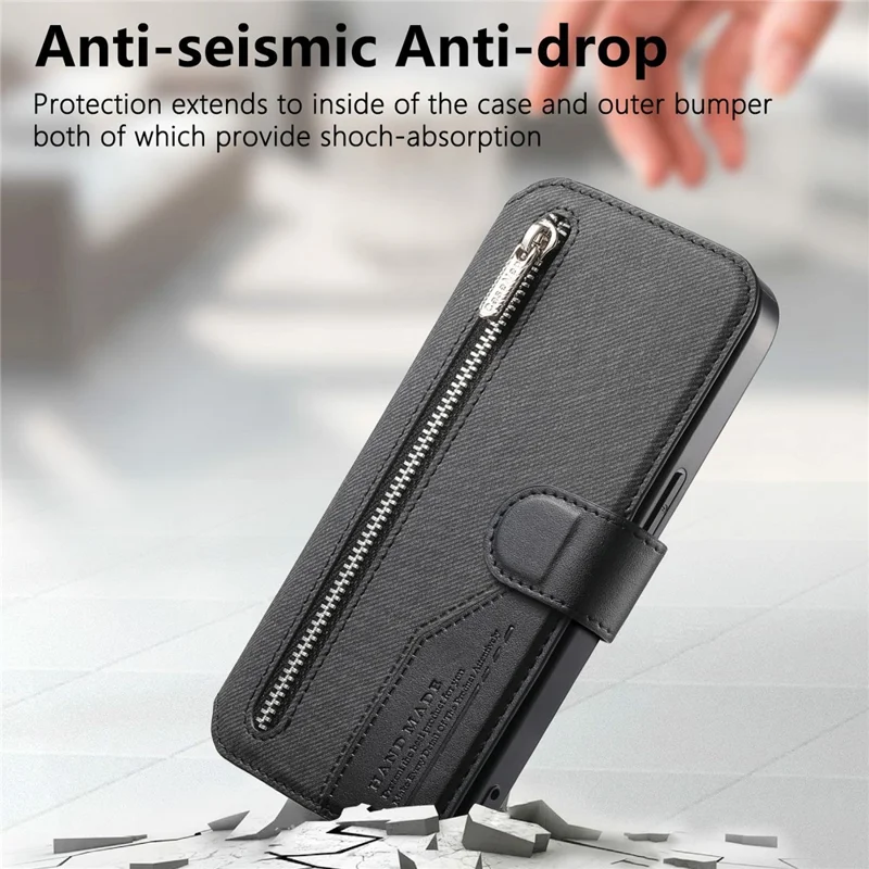 For Samsung Galaxy A16 5G  /  4G Magnetic Case RFID Blocking Detachable Wallet Stand Cloth Texture Leather Phone Cover - Black