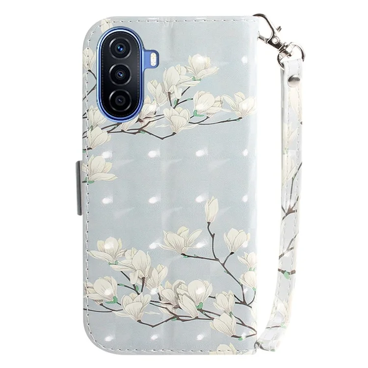 3D-Musterdrucktelefon-Abdeckung für Huawei nova Y70 Plus 4G, gut geschütztes PU-Leder-Standessteckportenhandygehäuse mit Riemen - Magnolie