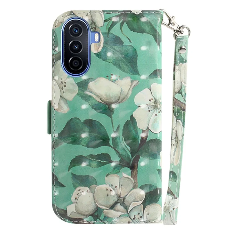 3D-Muster-Druck-Handyhülle für Huawei nova Y70 Plus 4G, gut geschützte PU-Leder-Ständer-Brieftasche-Handyhülle mit Gurt - Aquarellblumen