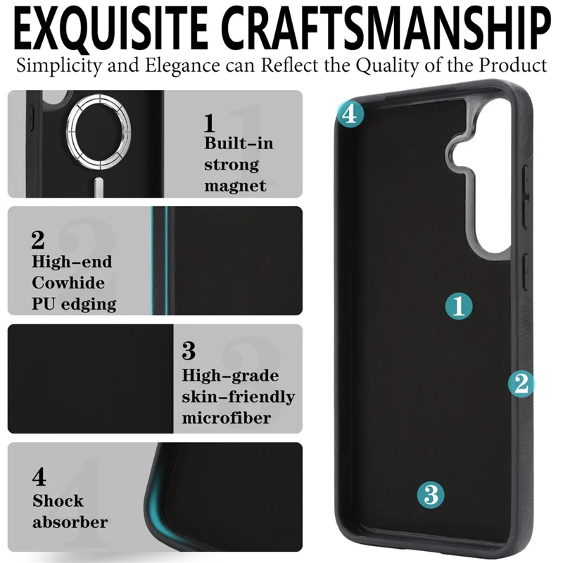 For Samsung Galaxy S26 Magnetic Cover Kickstand Leather Back Phone Shell with Detachable Pop-Up Card Case - Black