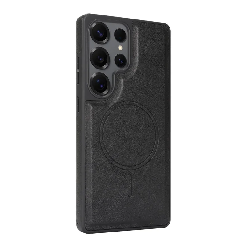 For Samsung Galaxy S25 Ultra Magnetic Cover Kickstand Leather Back Phone Shell with Detachable Pop-Up Card Case - Black