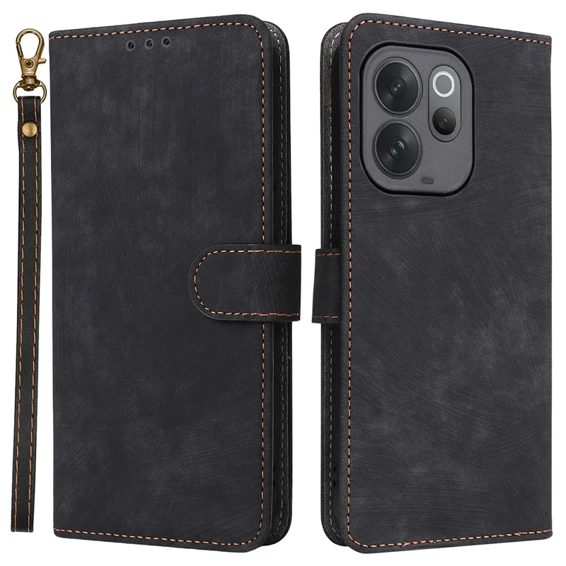 Phone Case For vivo V70 5G  /  V70 Elite 5G Wallet RFID Blocking PU Leather Phone Cover Stand with Strap - Black