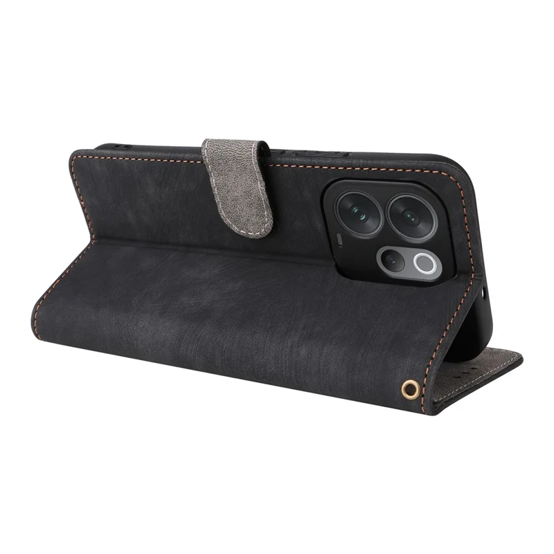 Phone Case For vivo V70 5G  /  V70 Elite 5G Wallet RFID Blocking PU Leather Phone Cover Stand with Strap - Black