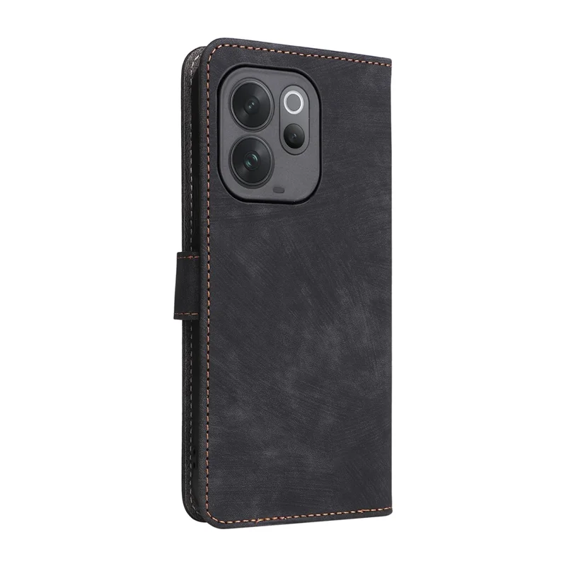 Phone Case For vivo V70 5G  /  V70 Elite 5G Wallet RFID Blocking PU Leather Phone Cover Stand with Strap - Black