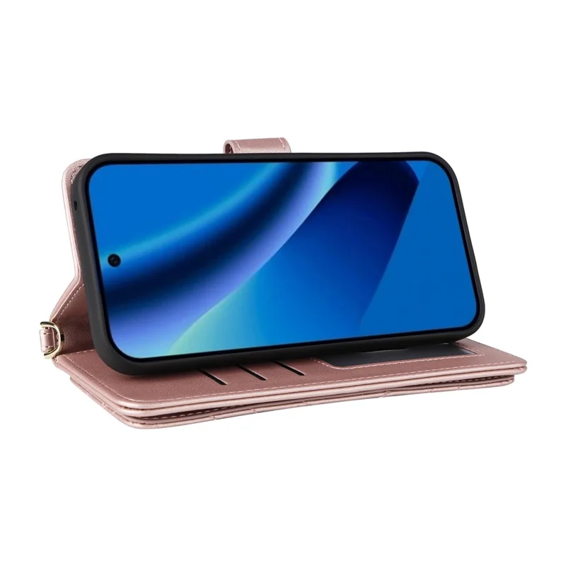 For Google Pixel 10a Leather Case Stand Wallet Phone Cover with Shoulder  /  Wrist Strap - Pink