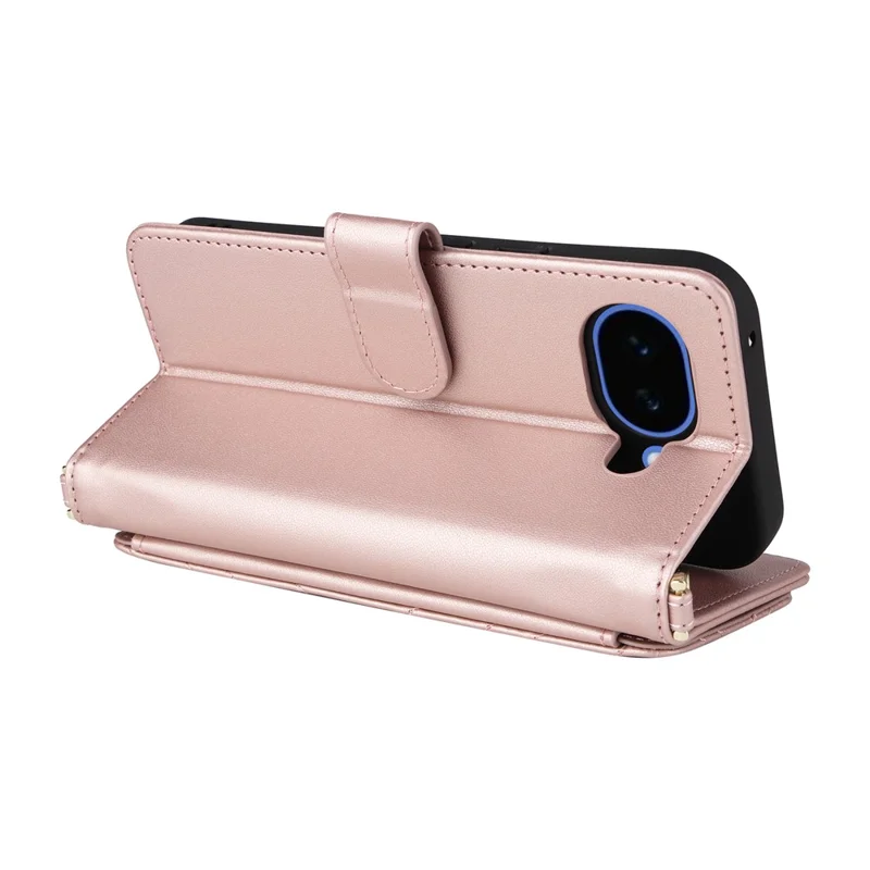 For Google Pixel 10a Leather Case Stand Wallet Phone Cover with Shoulder  /  Wrist Strap - Pink