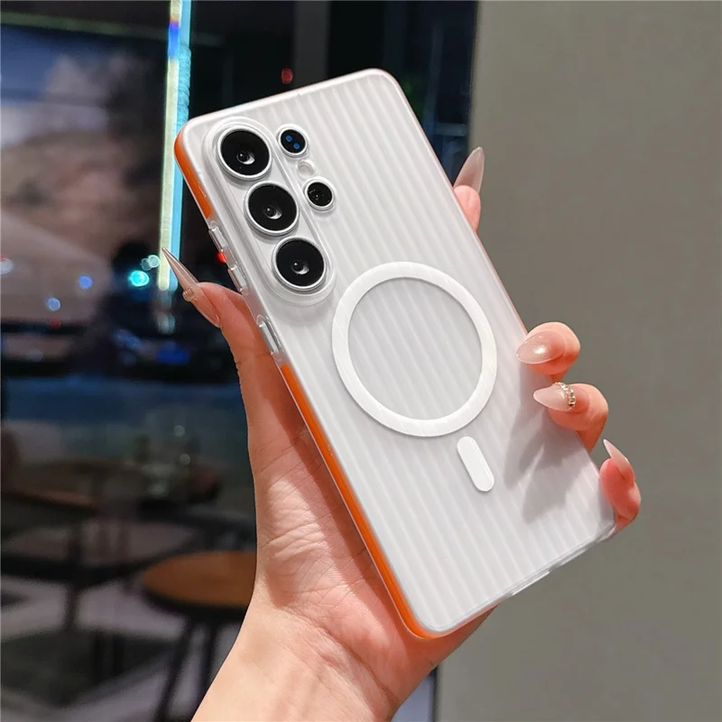 For Samsung Galaxy S26 Ultra Magnetic Phone Case Matte Texture Shockproof Protective PC Cover - Orange