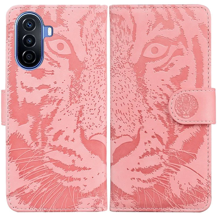 Magnetic Clasp Protective Phone Case For Huawei nova Y70 Plus 4G, Anti-fall Tiger Pattern Imprinted PU Leather Flip Wallet Cover Stand - Pink