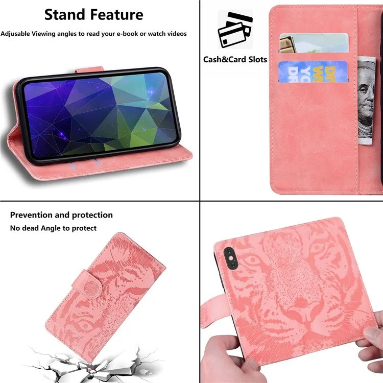 Magnetic Clasp Protective Phone Case For Huawei nova Y70 Plus 4G, Anti-fall Tiger Pattern Imprinted PU Leather Flip Wallet Cover Stand - Pink