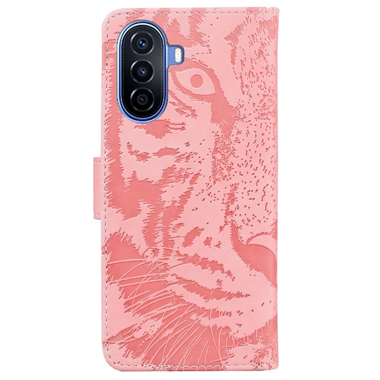 Magnetic Clasp Protective Phone Case For Huawei nova Y70 Plus 4G, Anti-fall Tiger Pattern Imprinted PU Leather Flip Wallet Cover Stand - Pink