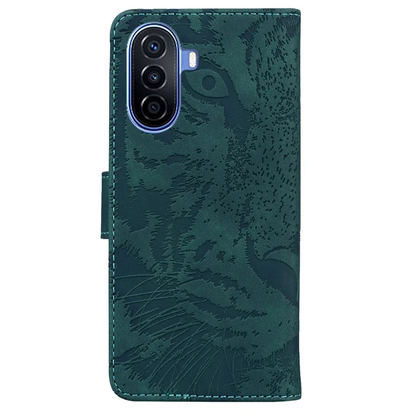 Casca de Proteção Por Fecho Magnético Para Huawei Nova Y70 Mais 4G, Padrão de Tigre Anti-queda Imprimido PU PU - Verde