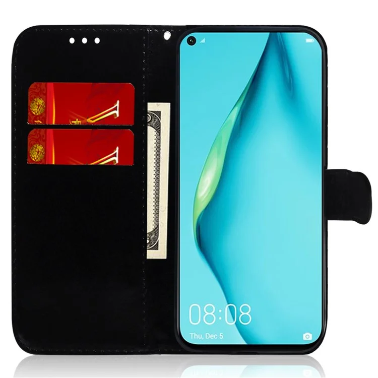 Für Huawei Nova Y70 Plus 4G Spiegelartige Oberflächenblätter Pu-leder Magnetverschluss Ständer Brieftaschenschutz Telefonabdeckung Mit Riemen - Schwarz