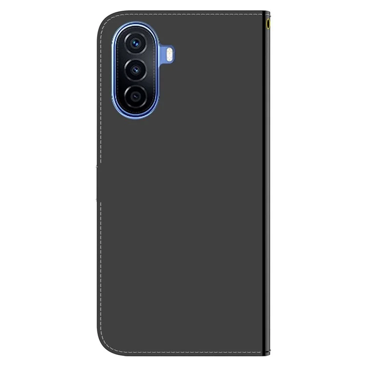 Für Huawei Nova Y70 Plus 4G Spiegelartige Oberflächenblätter Pu-leder Magnetverschluss Ständer Brieftaschenschutz Telefonabdeckung Mit Riemen - Schwarz