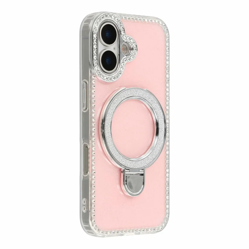 For iPhone 17 Case Kickstand Rhinestone Edge Glitter Back TPU + PC IMD Phone Cover - Glitter Light Pink