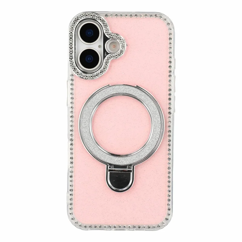 For iPhone 17 Case Kickstand Rhinestone Edge Glitter Back TPU + PC IMD Phone Cover - Glitter Light Pink