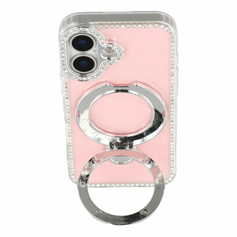 For iPhone 17 Case Kickstand Rhinestone Edge Glitter Back TPU + PC IMD Phone Cover - Glitter Light Pink