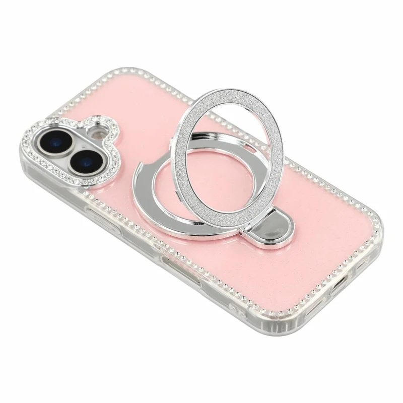 For iPhone 17 Case Kickstand Rhinestone Edge Glitter Back TPU + PC IMD Phone Cover - Glitter Light Pink