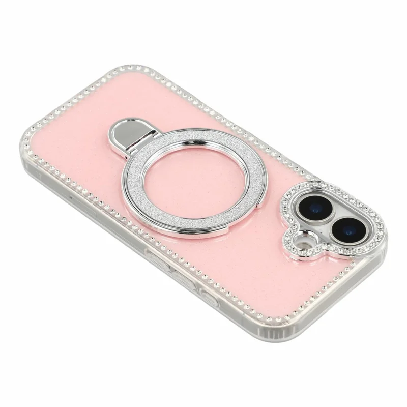 For iPhone 17 Case Kickstand Rhinestone Edge Glitter Back TPU + PC IMD Phone Cover - Glitter Light Pink