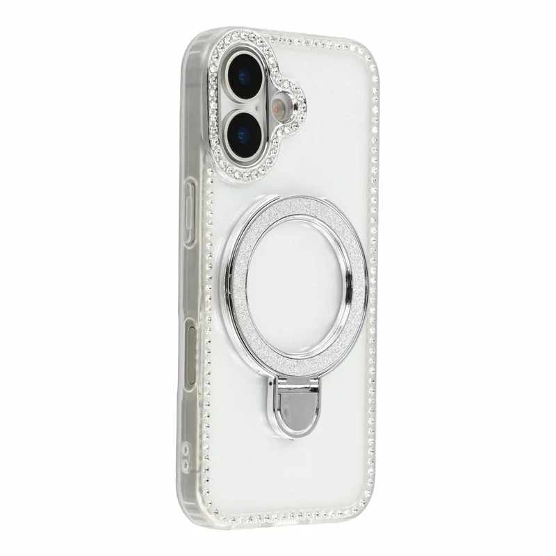 For iPhone 17 Case Kickstand Rhinestone Edge Glitter Back TPU + PC IMD Phone Cover - Glitter Transparent