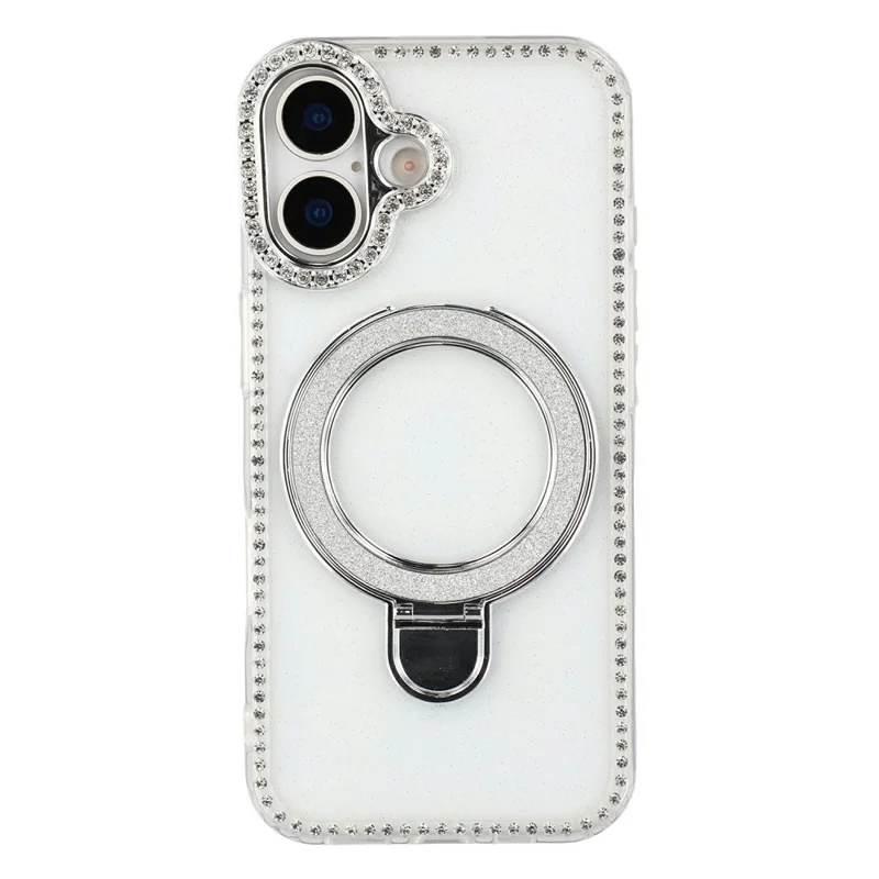 For iPhone 17 Case Kickstand Rhinestone Edge Glitter Back TPU + PC IMD Phone Cover - Glitter Transparent